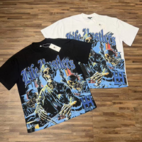 T-shirt da Uomo Vintage LH con Grafica Teschio, Abbigliamento Streetwear Americano all'Ingrosso, Magliette da Uomo di Design alla Moda
