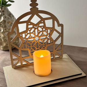 Decoración Musulmana para el Hogar, Regalo de Madera para la Familia, Mezquita Geométrica, Portavelas LED de Abedul Báltico para Eid - Product Image 2