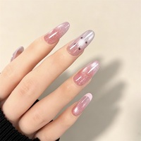 Ongles à presser personnalisables rose et violet effet œil de chat, 10 pièces, en gel souple, forme amande longue, motif étoile et cerise, réutilisables, vente en gros
