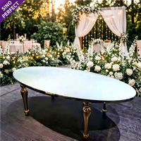 Belle table ronde en acier inoxydable doré pour événements, fêtes en plein air, mariages, banquets, table moderne de luxe
