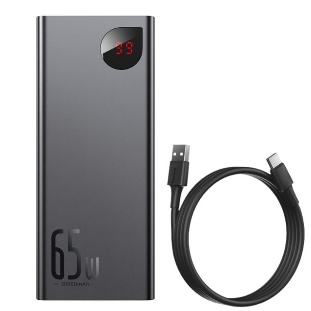Adaman Digital Display Quick Charge Power Bank 65W 20000mAh Portable Charger External Battery Pack with Dual USB Type