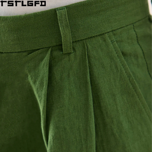 Oem Odm Pleated Tailored <b>Trousers</b> Men Green <b>Linen</b> Relaxed <b>Wide</b> <b>Leg</b> Double Pleat Casual Summer Streetwear Y2K Wholesale Bulk - Product Image 6