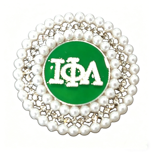 Nuevo Diseño de Broche Redondo de Hermandad Iota Phi Lambda 1929, Broche de Hermandad IPL con Esmalte Verde y Letras Griegas con Pedrería - Product Image 1
