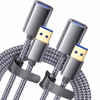 JSAUX Lot de 2 câbles d'extension USB 3.0 (Type A mâle vers femelle) tressés en nylon pour imprimante, appareil photo, téléphone - Gris