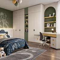 Armoire de chambre d'enfant de style italien moderne avec bureau d'étude et étagère, design mural écologique, grand rangement, modulaire et personnalisable
