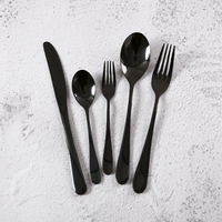 Ensemble de cuillères et fourchettes en acier inoxydable or rose, ensemble de couverts réutilisables en métal noir