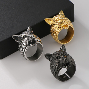 Hot Selling Vinger <span class=keywords><strong>Ring</strong></span> Voor Mannen Sieraden Mens Verguld Roestvrij Staal Viking <span class=keywords><strong>Wolf</strong></span> Hoofd Dier <span class=keywords><strong>Ring</strong></span> Vintage Punk Charme Ringen - Product Image 1