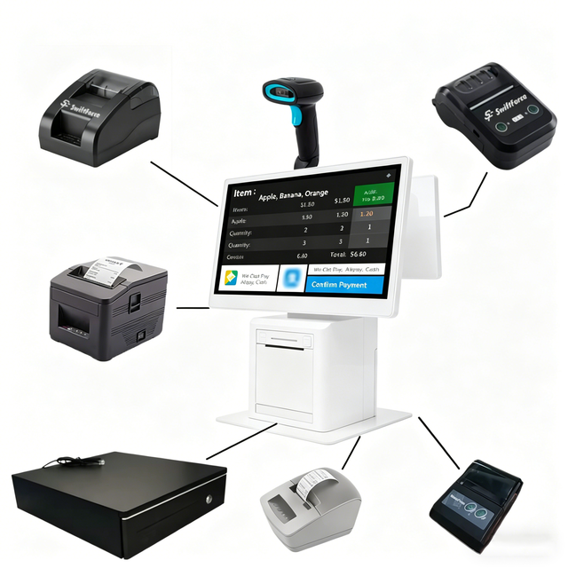TPV All-In-One POS Hardware with Dual Screen Offline Capabilities Screen Holder for Efficient Cash Register Operations