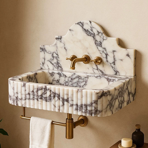 Thiết kế hiện đại nổi Vanity phòng tắm sang trọng curvycalacatta Viola cong rãnh đá cẩm thạch đá chìm cho khách sạn biệt thự sử dụng - Product Image 1
