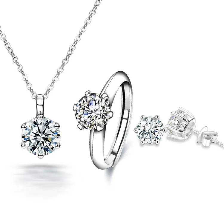 Nieuwe Ronde Moissanite Diamanten Oorbel En Ketting Set Dames Bruiloft Verjaardagscadeau 925 Sterling Zilveren Sieraden Set