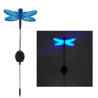 Lampe solaire optique bleue en forme de papillon à enfouir dans le sol, tube optique transparent à changement de couleur, lampe papillon pour ambiance de jardin et pelouse
