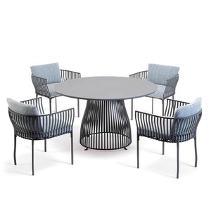 Ensemble de jardin moderne, table ronde et chaises, mobilier d'extérieur imperméable en bambou et rotin, ensemble de salle à manger pour patio 4 places - Product Image 3