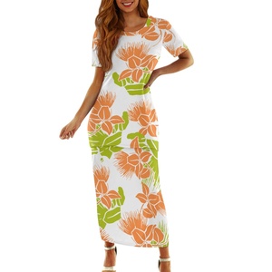 Stampa su richiesta abito con motivo a fiori Pattern Pohutukawa personalizzato da donna sera Puletasi all'ingrosso abiti polinesiani in due pezzi - Product Image 3