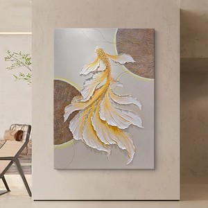Art mural abstrait de poisson Koi, peinture acrylique à la spatule, toile décorative pour entrée, salon et salle de bain - Product Image 1
