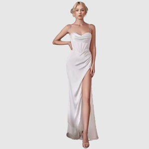 Robe longue élégante en satin couleur unie, respirante, sexy, à fente haute, pour soirée d'été, vente en gros, haute qualité, pour femme - Product Image 4
