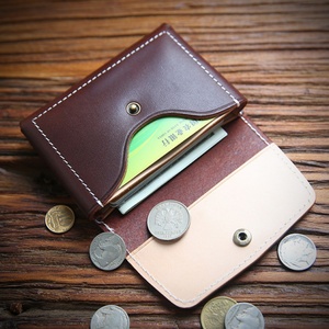 Handmade Vintage Genuine Leather Short Card Holder Unisex Waterproof Button Gift with Polyester Lining Coin <b>Purse</b> - Product Image 4
