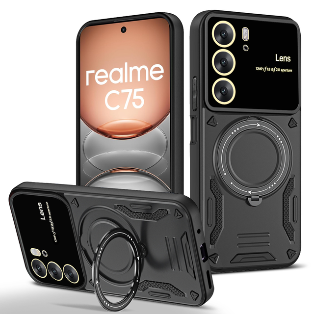 Premium Protective Magnetic Case for Realme C75 4G - Multi Function Stand with 360° Rotation, Shockproof Anti-Scratch Cover