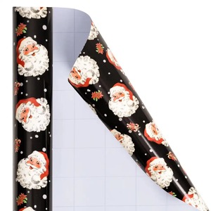 Custom Eco-Friendly Recyclable Santa Claus Poinsettia Black Gift <b>Wrap</b> <b>Paper</b> <b>Roll</b> Single Side Coated Waterproof <b>Paper</b> Packaging - Product Image 2