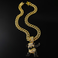Chaîne cubaine 3D Panda dansant glacé, plaqué or 14K, strass en cristal, animal mignon, unisexe, bijou statement Hip Hop