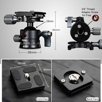 Trépied en alliage d'aluminium à 3 axes avec tête panoramique à 360 degrés et base à vis de 1/4 pouce, avec lumière LED pour appareil photo reflex numérique