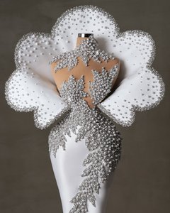 Splendido Abito da Sera Formale a <span class=keywords><strong>Sirena</strong></span> con Perle Avorio e Gilet, Collo Alto, Ricamato, Stile Dubai, per Matrimoni e Feste, Abiti Speciali - Product Image 3