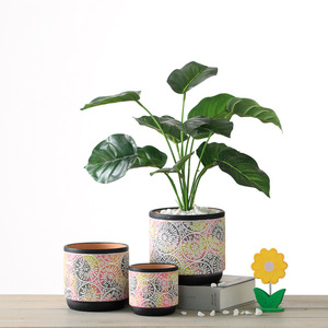 Macetas de cerámica con orificio de drenaje, juego de macetas decorativas modernas para interiores/exteriores para plantas <span class=keywords><strong>suculentas</strong></span>, bambú - Product Image 4