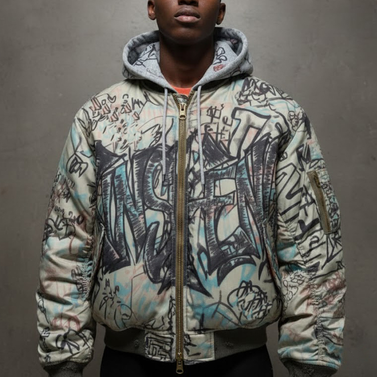 Power Punch Streetwear Custom Thick Polyester Cotton Baggy Cropped Zip up Graphic