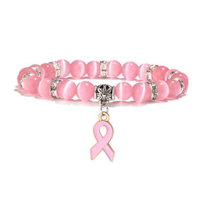 Nueva llegada joyería de concientización sobre el cáncer de <span class=keywords><strong>mama</strong></span> blanco rosa ópalo pulsera con cuentas cáncer de <span class=keywords><strong>mama</strong></span> Rosa cinta encanto mujeres pulseras - Product Image 5