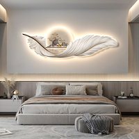 Peinture Décorative Moderne pour Salon, Peinture Murale à Plumes avec Éclairage LED, Décoration de Fond de Canapé