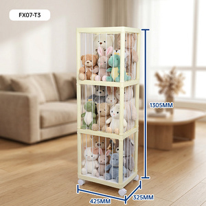 Étagère de rangement pour jouets en plastique beige empilable et détachable avec roulettes, grande capacité, organisateur pour animaux en peluche - Product Image 4