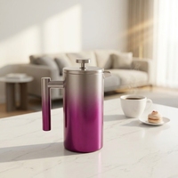 Cafetière à piston portable 1000 ml en acier inoxydable 304 à double paroi avec isolation métallique et changement de couleur progressif pour la maison