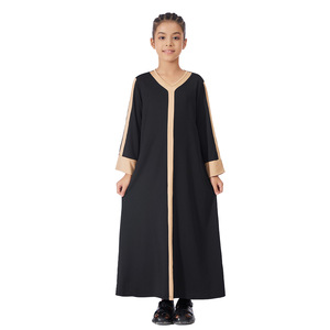 Ropa Islámica al por Mayor, Vestido Largo de Color Puro con Cuello en V para Niñas Musulmanas, Vestido Modesto Árabe del Sudeste Asiático para Niñas Musulmanas - Product Image 4