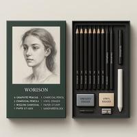 Kit de Dessin de Portrait Premium Personnalisable Professionnel avec Fusains, Crayons Graphite, Gommes et Estompes