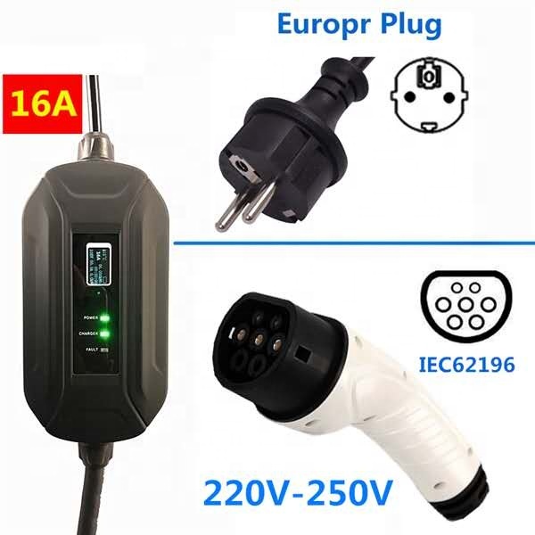 Fisher Type 2 16A 3.5kw Home Use Ev Electric Car Charger AC Evse Portable Chargers for Electric Cars with CE TUV Certificates