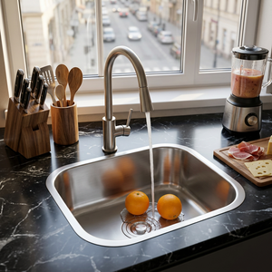 Ergonomic Contour Single Bowl Undermount 304 Stainless Steel <b>Kitchen</b> <b>Sink</b> — Flowing Curved Basin, Sound Guard, OEM - Product Image 1