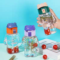 Gobelet en plastique transparent en forme d'ours avec logo personnalisé, sans BPA, 550 ml, bouteille d'eau créative et mignonne pour enfants avec paille