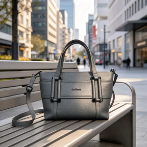 Gray PU Leather Women Tote Bag <b>Red</b> Inner Lining Top Handle <b>Handbag</b> With Detachable Crossbody Strap - Product Image 4