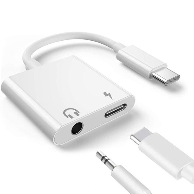 2in1 Dual Premium Digital Type C Headphone Audio Adapter with 3.5mm Jack and Charging Port Earphone Splitter Adapter Converter