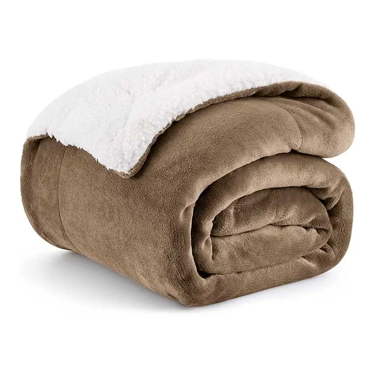 Eco-friendly RPET Custom Plain Plush Flannel And Sherpa 2 Ply Throw Blanket Double Layers Flannel Sherpa Blankets For Winter