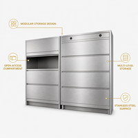 Peralatan Dapur Komersial Stainless Steel, Troli Hotel Empat Pintu dengan Bukaan Samping, Desain Postmodern Tersedia