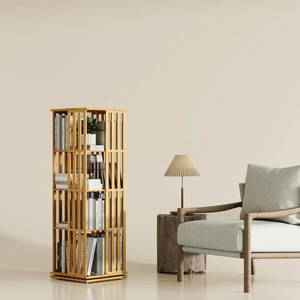 Estantería creativa de madera para libros, estantería giratoria de madera maciza para sala de estar, estantería de almacenamiento de varias capas. - Product Image 1