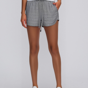 Short de pyjama femme coupe ajustée en pure soie à rayures imprimé décontracté coupe ample fermeture à la taille élastique confortable respirant Homewear - Product Image 1