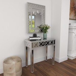 Meubles de maison en verre Table <span class=keywords><strong>console</strong></span> <span class=keywords><strong>moderne</strong></span> à miroir gris avec tiroir simple - Product Image 4