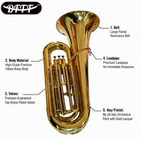 Tuba Bb Tone Lapisan Emas OEM Berkualitas Tinggi Dengan 3 Piston Instrumen Band