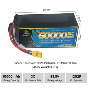 สถานะของแข็งโดรนแบตเตอรี่60000มิลลิแอมป์ต่อชั่วโมง75ah 90ah EXE แบตเตอรี่ความหนาแน่นสูงกึ่งของแข็งแพ็คแบตเตอรี่โดรน OEM AMX-60A043จากโรงงาน - Product Image 5