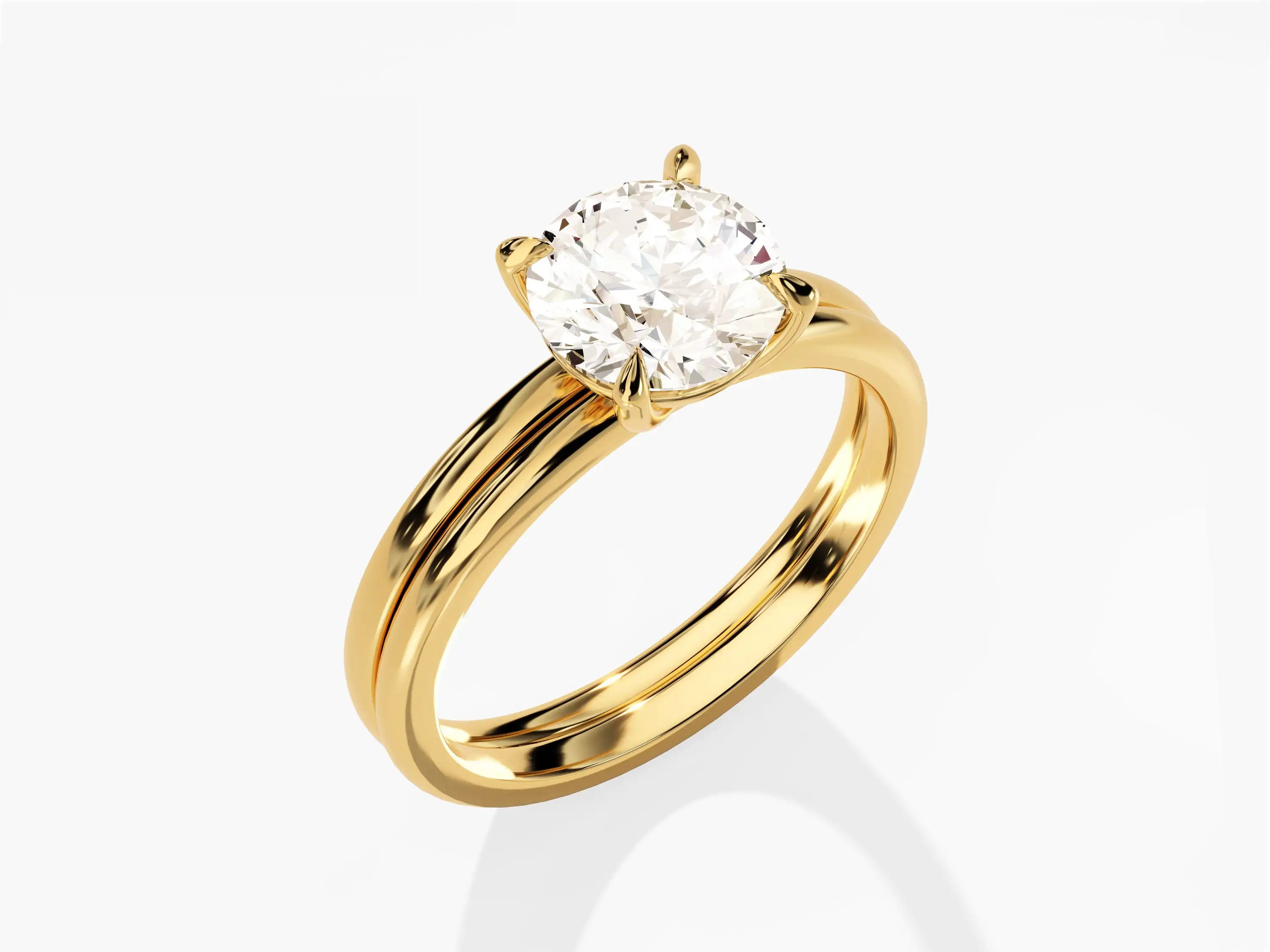 14k 18k altın yuvarlak kesim tektaş 1.5 CT elmas nişan yüzüğü seti gelin seti elmas yüzük düğün seti