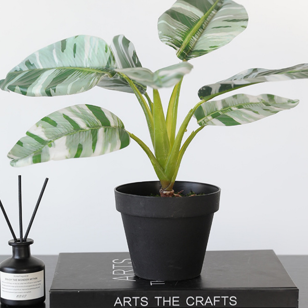 Palmier de voyage artificiel blanc et vert 34 cm