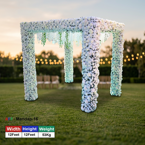 Arche de mariage florale AFF Mandap 16, 12 pieds x 12 pieds, style classique élégant, décoration florale artificielle éternelle, pavillon entièrement fleuri - Product Image 2