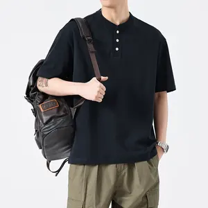 230G ağır <span class=keywords><strong>Henry</strong></span> pamuk erkek yaz kısa kollu tişört amerikan Retro tarzı düz renk tığ işi baskılı boş Ami iplik boyalı - Product Image 4