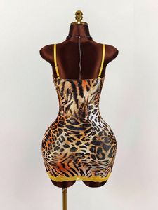C0012 Retro Fashion Slim Fit <strong>Leopard</strong> <strong>Print</strong> Deep V Lace Patchwork Suspender Sexy <strong>Dress</strong> for Women - Product Image 6